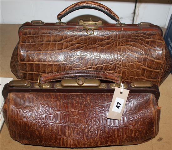 Stamped crocodile Gladstone bag & another similar